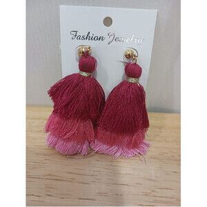 Gradient Colored Tassel Earrings In Pink